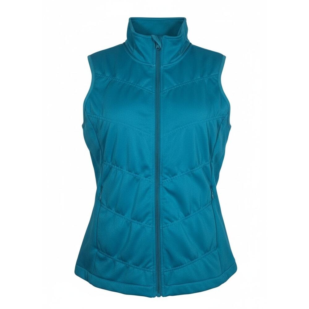 Athleta Quilted Running Vest Womens Medium Teal Blue Full Zip Insulated